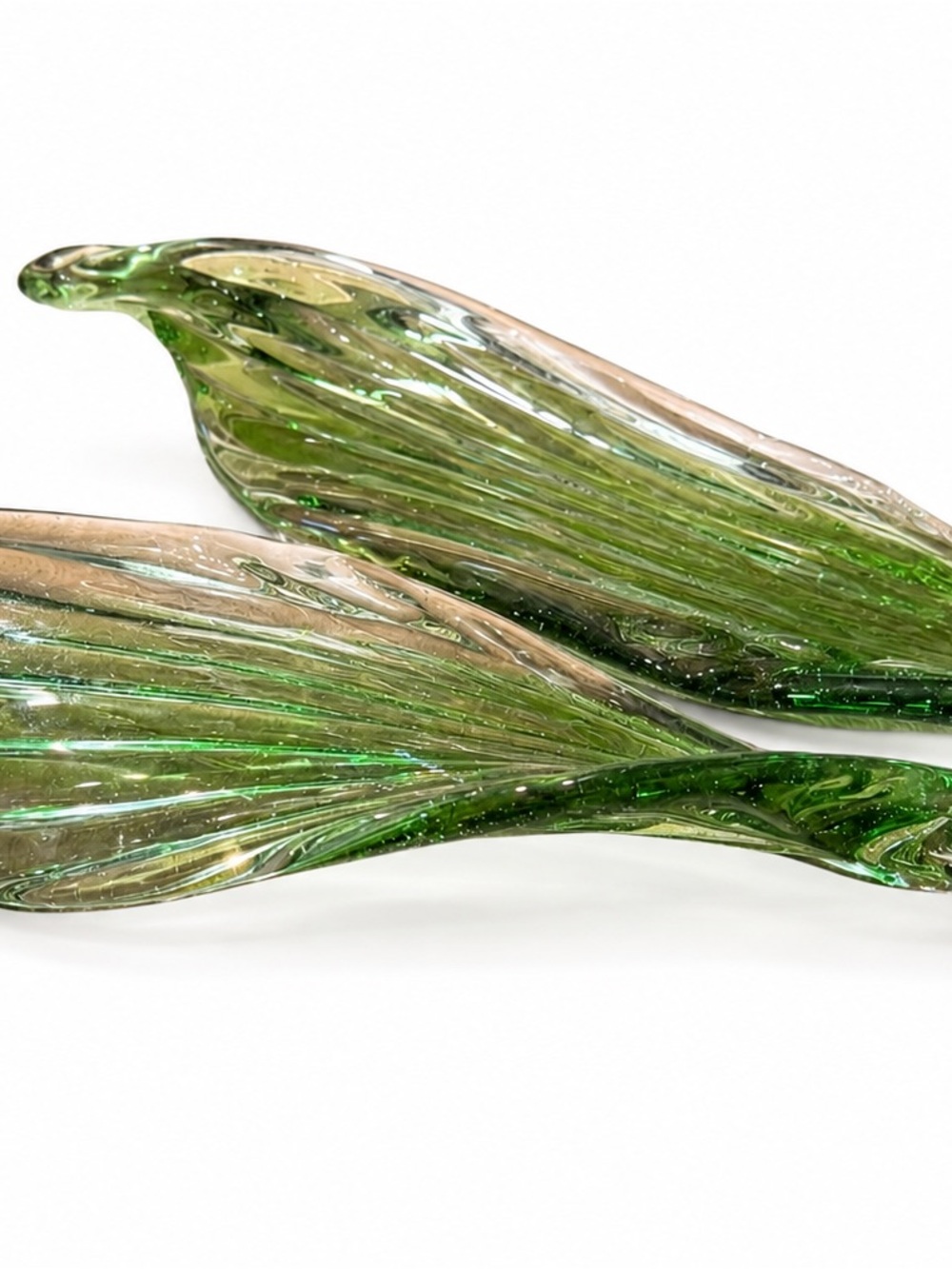Whispering Forest Leaves – Handblown Art Glass Sculpture Pair Murano Inspired